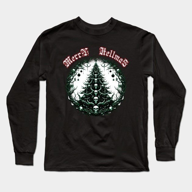 Macabre Christmas Tree Long Sleeve T-Shirt by MetalByte